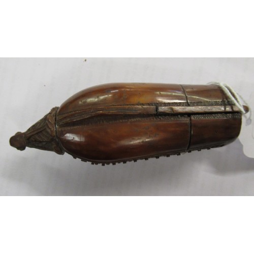 108 - 18th Century carved coquilla nut snuff box in the form of a man o' war, 4.5ins wide
