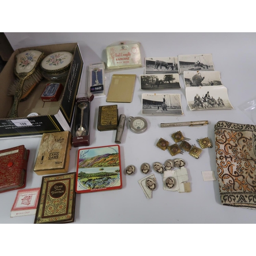109 - Box containing a quantity of miscellaneous items including early 20th Century fairground circus phot... 