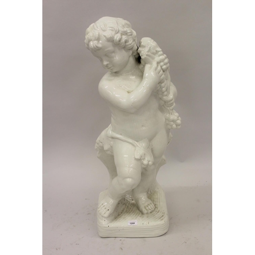 1244 - Large white glazed pottery child Bacchus figure, 34ins high