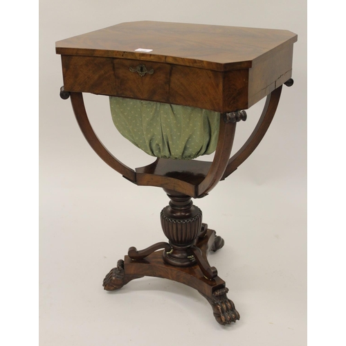 1529 - Regency mahogany work table, the concave front with a hinged lid enclosing a fitted interior above a... 