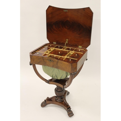1529 - Regency mahogany work table, the concave front with a hinged lid enclosing a fitted interior above a... 