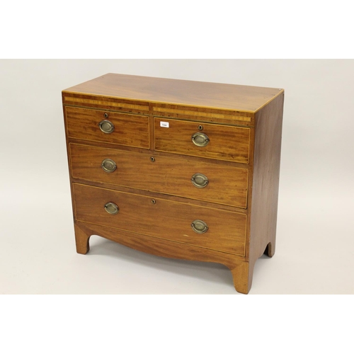 1544 - 19th Century mahogany and boxwood line inlaid straight front chest of two short and two long drawers... 