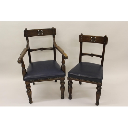 1597 - Set of eight (six plus two) late Victorian Gothic Revival dining chairs with pierced rail backs, uph... 