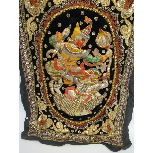 37 - Three Burmese threadwork and sequin wall hangings together with a large chenille wall hanging