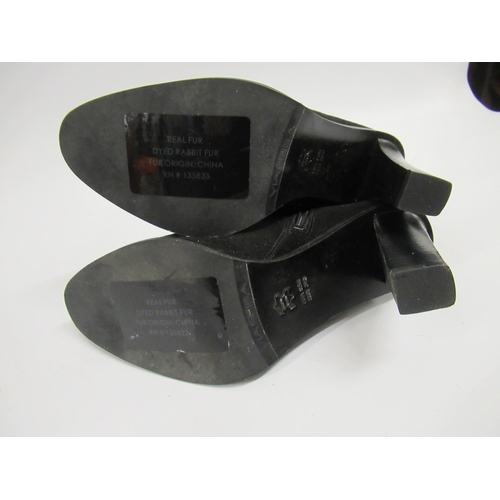 41 - Pair of Via Spiga black suede  ladies fur trimmed boots with zip fastening, 4inch heals, size 39.5