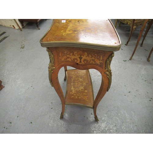 1557 - 19th Century French Kingwood marquetry inlaid and ormolu mounted shaped top side table with a single... 