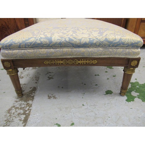 1569 - 19th Century French mahogany and ormolu mounted stool with blue and cream floral damask upholstery, ... 