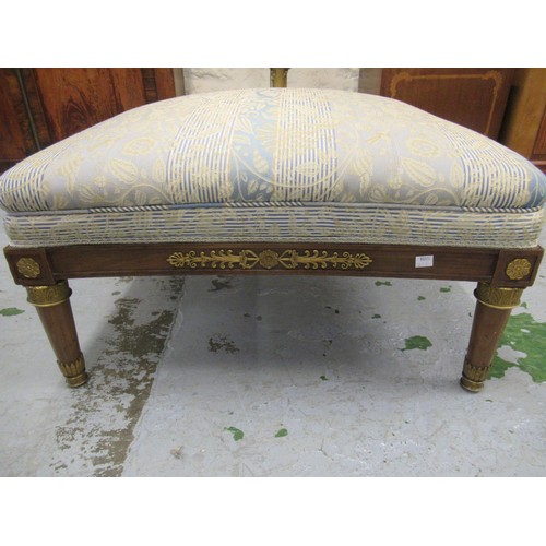 1569 - 19th Century French mahogany and ormolu mounted stool with blue and cream floral damask upholstery, ... 
