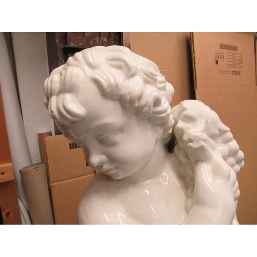 1244 - Large white glazed pottery child Bacchus figure, 34ins high