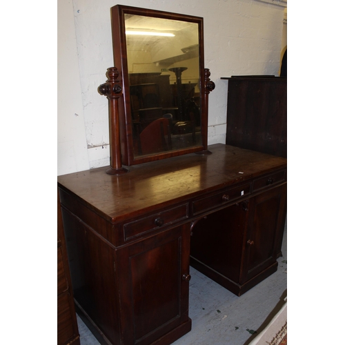 1654 - 19th Century mahogany dressing table, the rectangular swing mirror above centre drawer flanked by tw... 