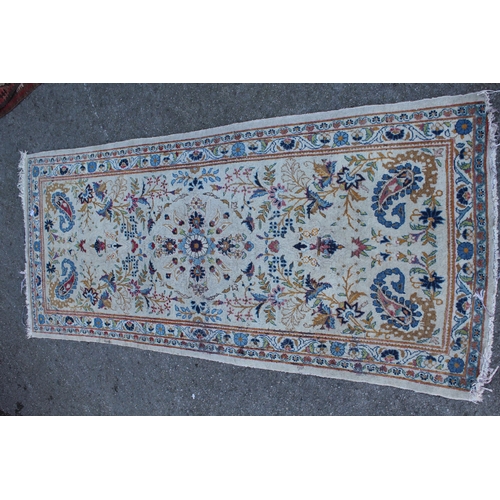 25 - Indo Persian rug of all-over floral and bird design with multiple borders on a beige ground, approxi... 