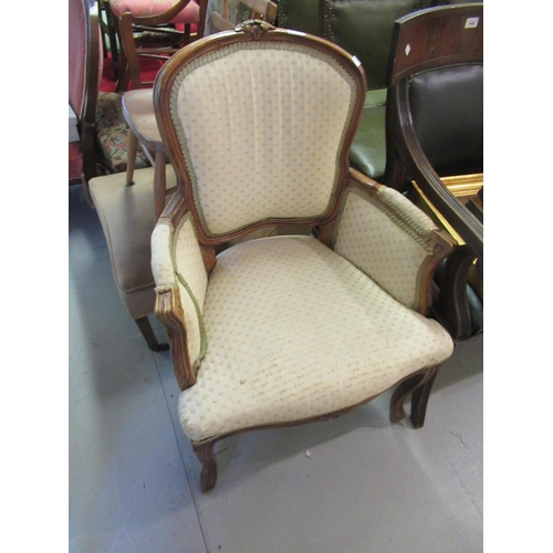 1934 - Reproduction beechwood X-frame chair with padded back and seat together with a reproduction French t... 