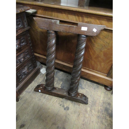 1939 - Pair of early 20th Century spiral turned oak trestles, together with an oak canteen cabinet on barle... 
