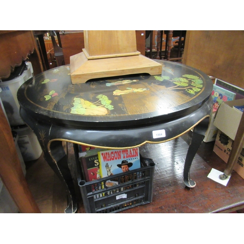 1964 - Circular black lacquer and chinoiserie decorated occasional table on cabriole supports
