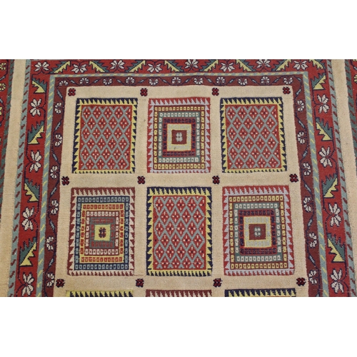 41 - Small Soumak rug with an all over panelled and part piled design, with borders, 5ft 2ins x 3ft 6ins ... 