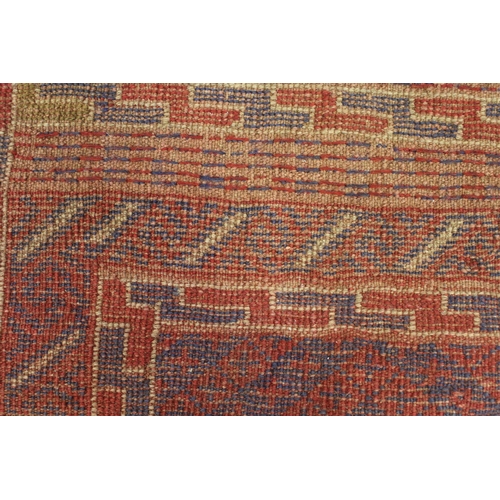 44 - Small Belouch runner with a stylised design in shades of red, blue and beige, 7ft8ins x 2ft approxim... 