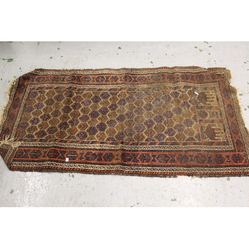 1 - Small Belouch rug of geometric design with multiple borders, 24ins x 41ins together with another, 32... 