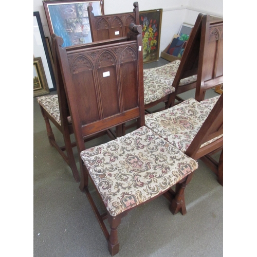 1888 - Reproduction oak dining room suite comprising of a set of six chairs, a draw-leaf refectory style ta... 