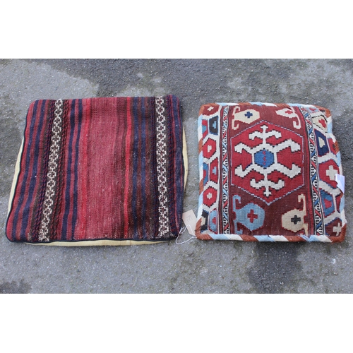 31 - Small Kelim rug, Turkoman tent bag and two cushion covers