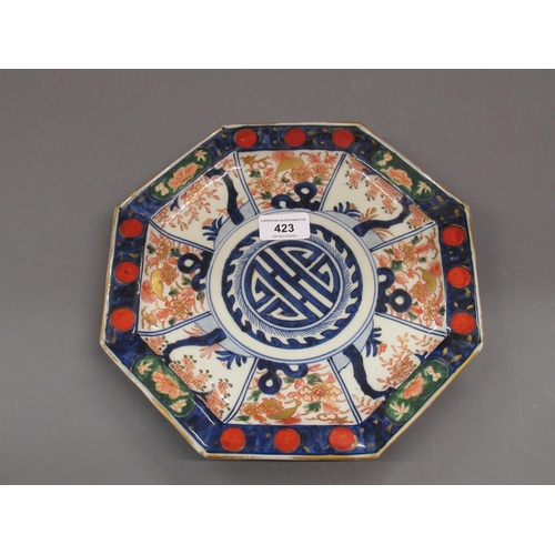 423 - Early 20th Century octagonal Imari pattern wall plate, signed with four character mark to base, 10.2... 