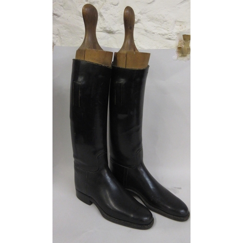 62B - Pair of black leather riding boots with wooden trees