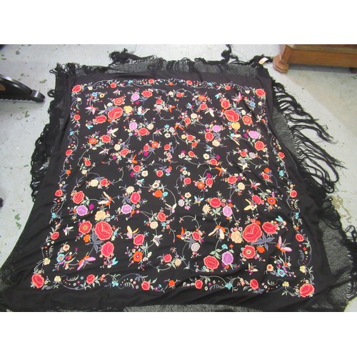 62A - 20th Century embroidered shawl on black ground