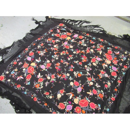 62A - 20th Century embroidered shawl on black ground