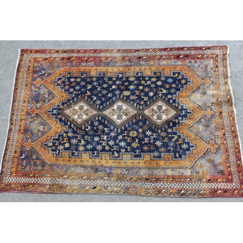 25 - Small 20th Century Belouch carpet with triple centre medallion and all-over animal and floral design... 