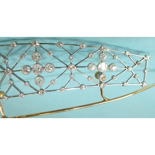 344 - An Edwardian diamond tiara c1910, unmarked, of curved lattice design, millegrain-set old brilliant a... 