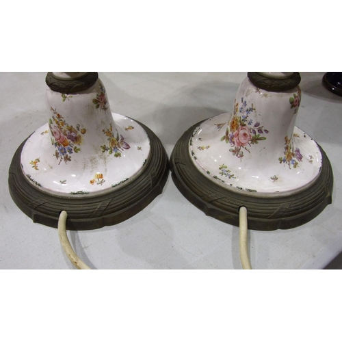 217 - A large pair of Continental floral-decorated enamel and gilt-metal-mounted table lamps, 60cm high, (... 