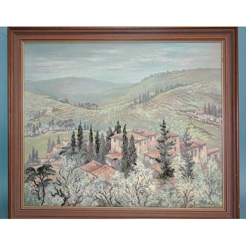 14 - Thijs Mauve (1915-1996) VIEW IN TUSCANY Signed oil on board, 50 x 60cm.