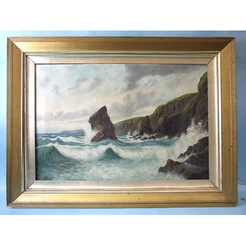 16 - L Zimmerman BEDRUTHAN STEPS, NORTH CORNWALL Signed oil on canvas, dated 1901, 50 x 75cm, (scratches)... 