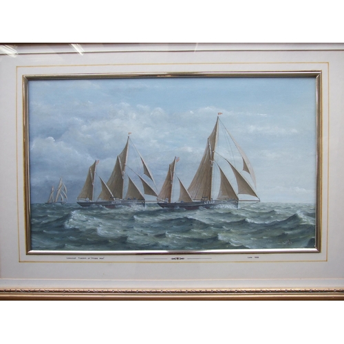 2 - Luke LOWESTOFT TRAWLERS ON CHOPPY SEAS Signed oil painting, date '85, titled and dated on mount,  27... 