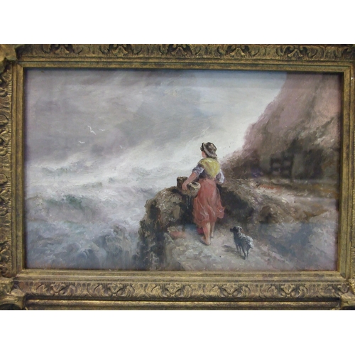 20 - Sarah Louisa Kilpack (1839-1909) GIRL ON ROCKS AT GOUFFRE, GUERNSEY Signed oil on board, inscribed o... 
