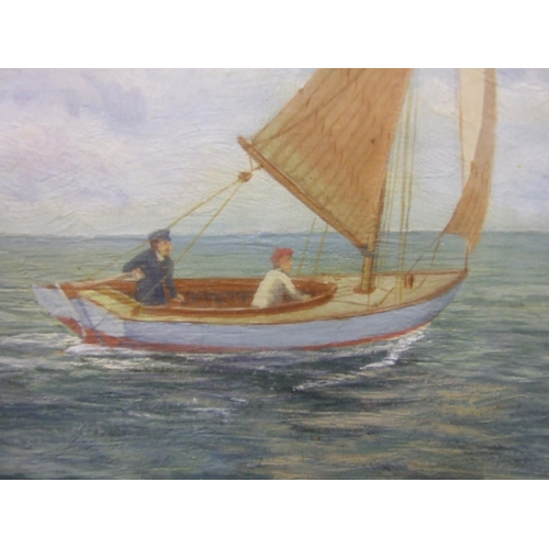 23 - HFB? SEAMEW (WLYC), NAÏVE VIEW OF A SAILING BOAT WITH TWO FIGURES Monogrammed oil on canvas, dated 1... 