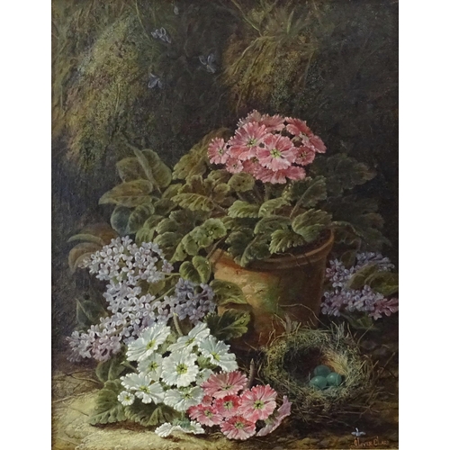 25 - Oliver Clare (1853-1927) A TERRACOTTA POT WITH POLYANTHUS AND LILAC, A DUNNOCK'S NEST WITH EGGS AND ... 