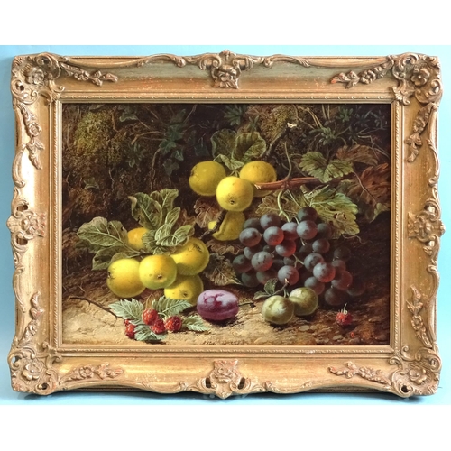 26 - Oliver Clare (1853-1927) STILL LIFE, RUSSET APPLES, GRAPES, VICTORIA PLUMS AND RASPBERRIES, WITH IVY... 