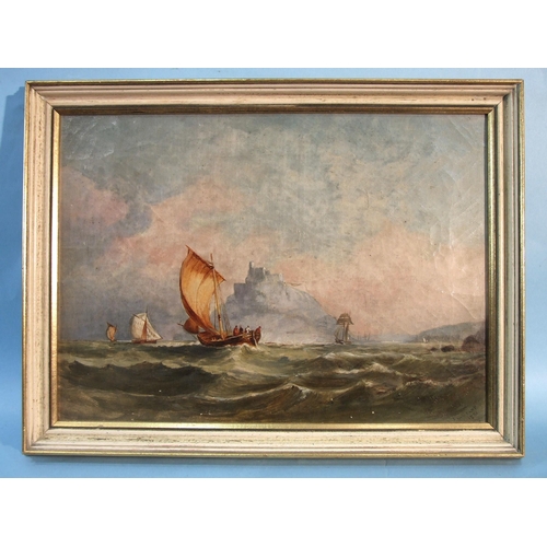 3 - T G Crump FISHING VESSELS OFF ST MICHAELS MOUNT Signed oil on canvas, dated 1881, 24 x 34.5cm.... 