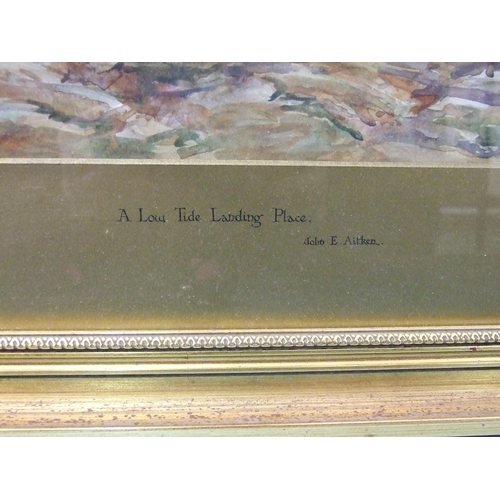34 - John E Aitken (1891-1957) A LOW TIDE LANDING PLACE Signed watercolour, titled on mount, 33 x 49cm.... 