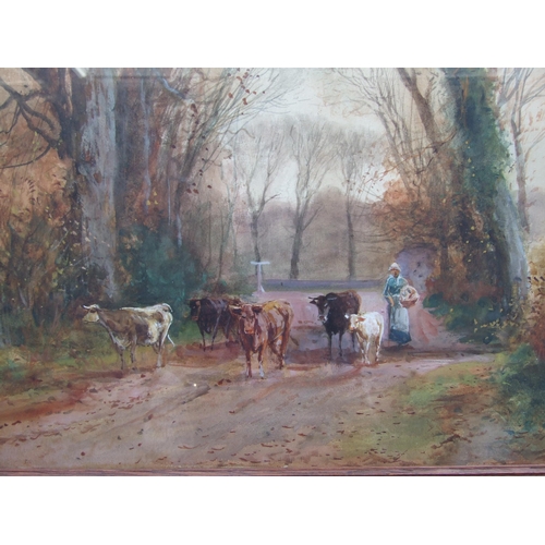 41 - Henry Charles Fox (1855-1929) FIGURE AND CATTLE ON A COUNTRY LANE Signed watercolour, dated 1905, 36... 