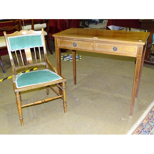 11 - An Edwardian inlaid mahogany bedroom chair and a modern inlaid mahogany side table, 86cm, (2).... 
