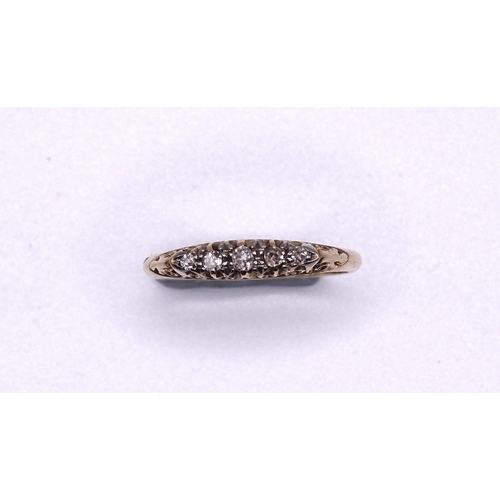 188 - A Victorian 18ct gold ring set five graduated 8/8-cut diamonds, size O, 3.1g.