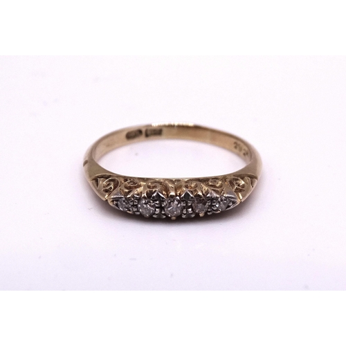 188 - A Victorian 18ct gold ring set five graduated 8/8-cut diamonds, size O, 3.1g.