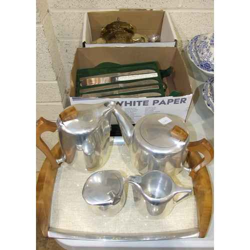 60 - A Picquot ware five-piece service including a tray, a collection of 1960's Viners stainless cutlery ... 