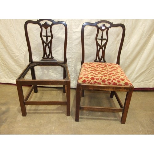 14 - Four Georgian elm and oak country dining chairs with solid seats, on square chamfered supports and o... 