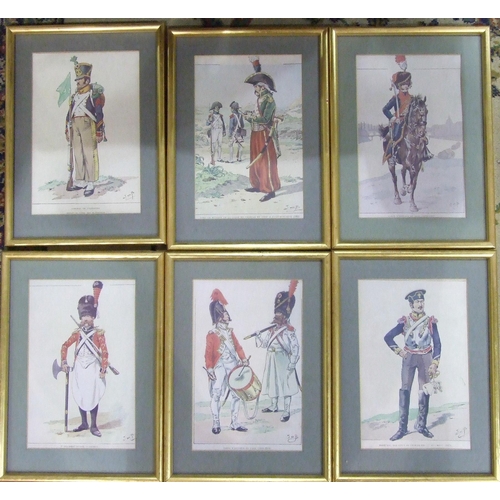 24 - After Job, a collection of six military coloured prints, each 24 x 15.5cm and a coloured print of a ... 