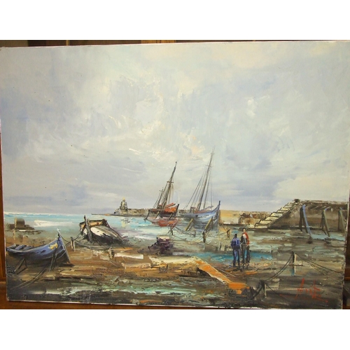26 - Geoff Shaw, 'Golden Hind in the Thames', signed oil on canvas, 51 x 75cm, together with a Tim Thomps... 