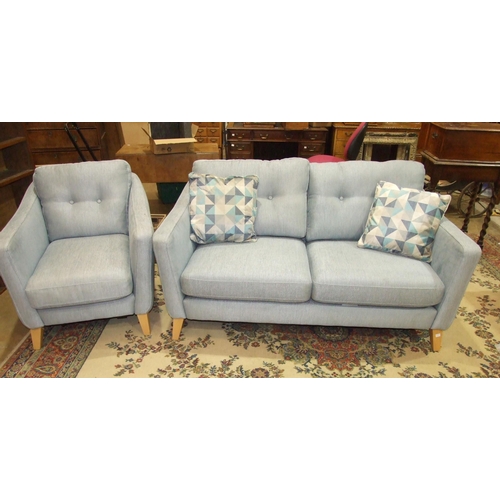 3 - A modern deep-seated upholstered chair on beech legs and a matching two-seater settee, (2).... 
