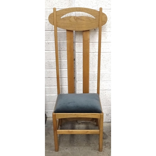A craftsman-made oak 'Arts & Crafts' high-back dining chair in the style of Charles Rennie Mackintosh, with drop-in seat.