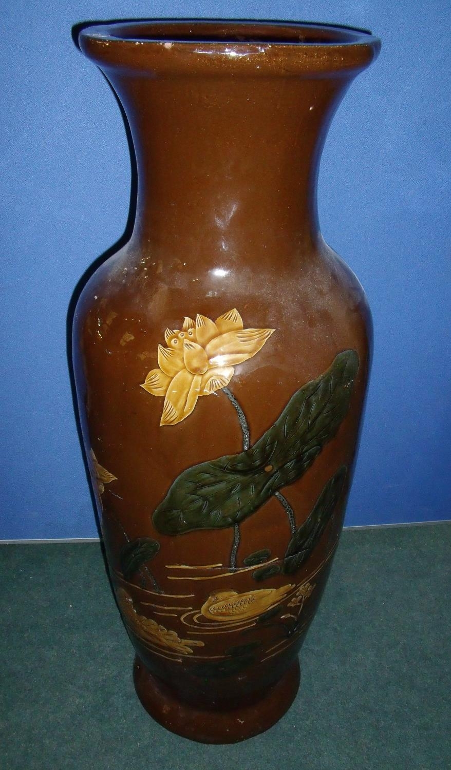 Extremely Large Terracotta Glazed Floor Vase Decorated With